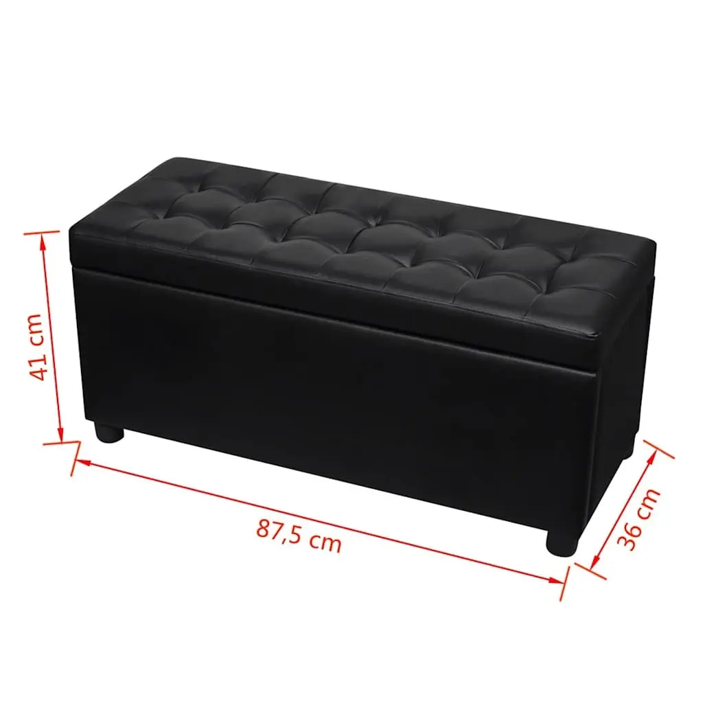 Ottoman Storage Bench Extra Seating Black Faux Leather Footstool Coffee Table