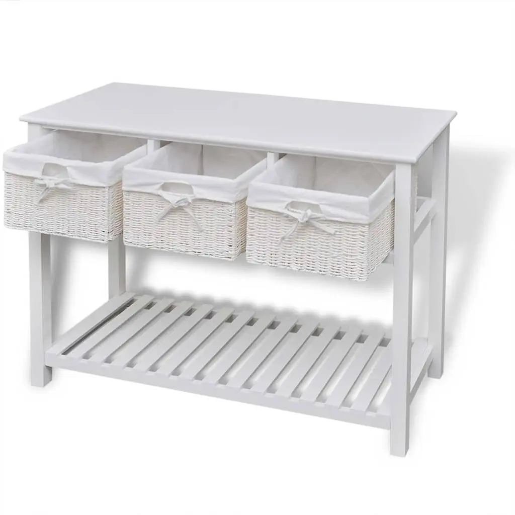 White Storage Sideboard with Woven Baskets Bedroom Hallway Bathroom