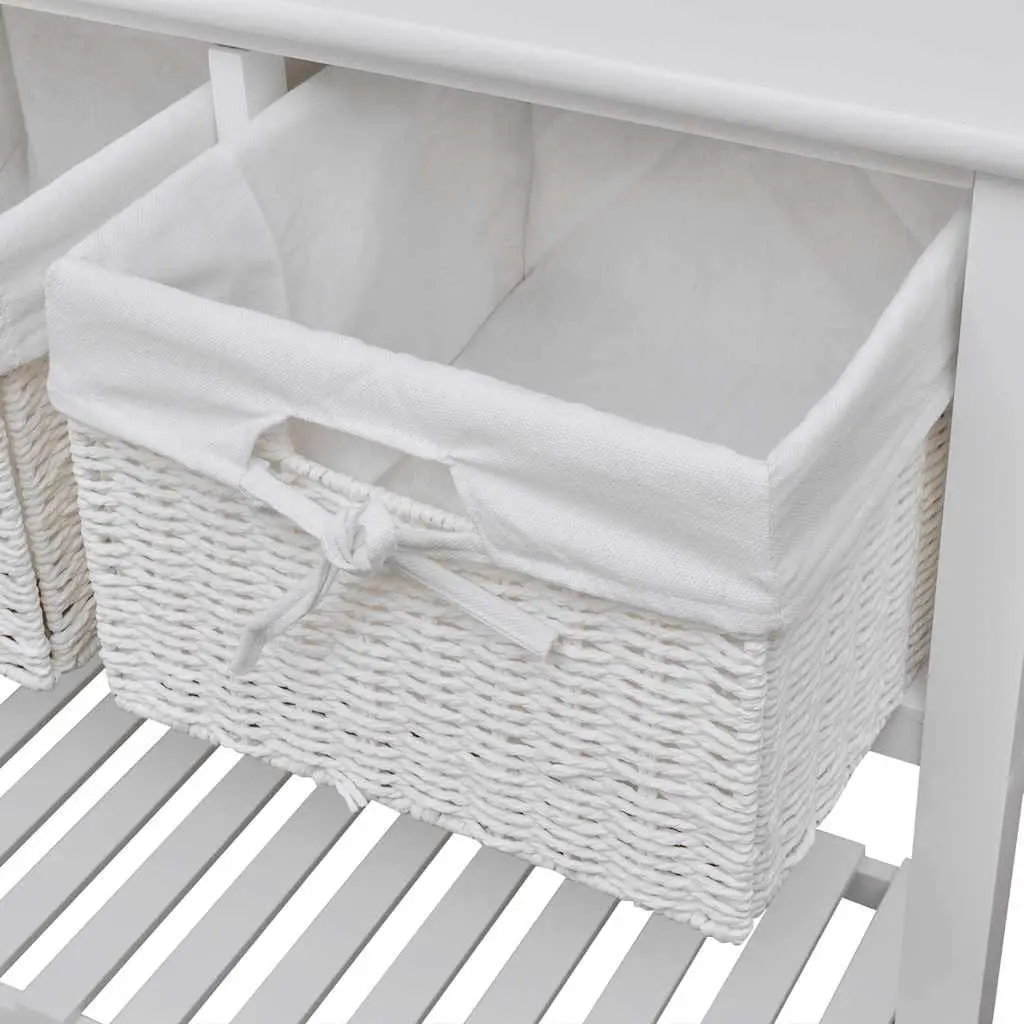 White Storage Sideboard with Woven Baskets Bedroom Hallway Bathroom