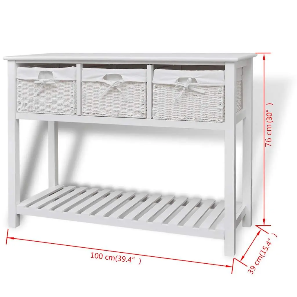 White Storage Sideboard with Woven Baskets Bedroom Hallway Bathroom