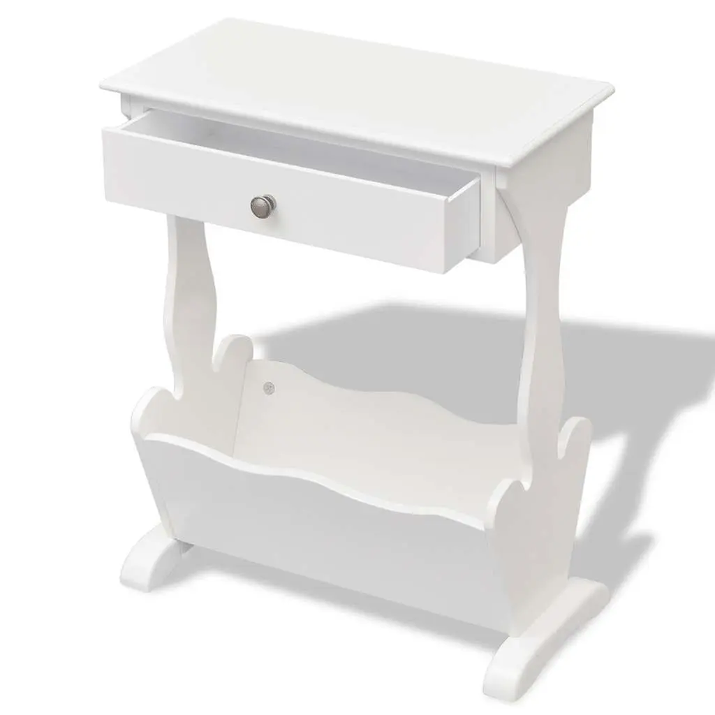 Magazine Rack with Drawer Storage Cabinet Side Table for Bedroom Living Room White