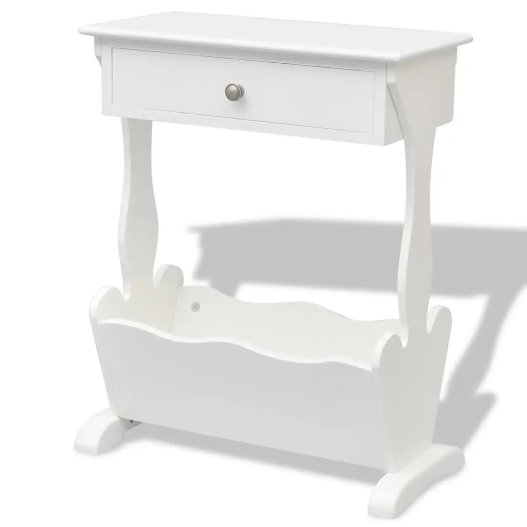 Magazine Rack with Drawer Storage Cabinet Side Table for Bedroom Living Room White