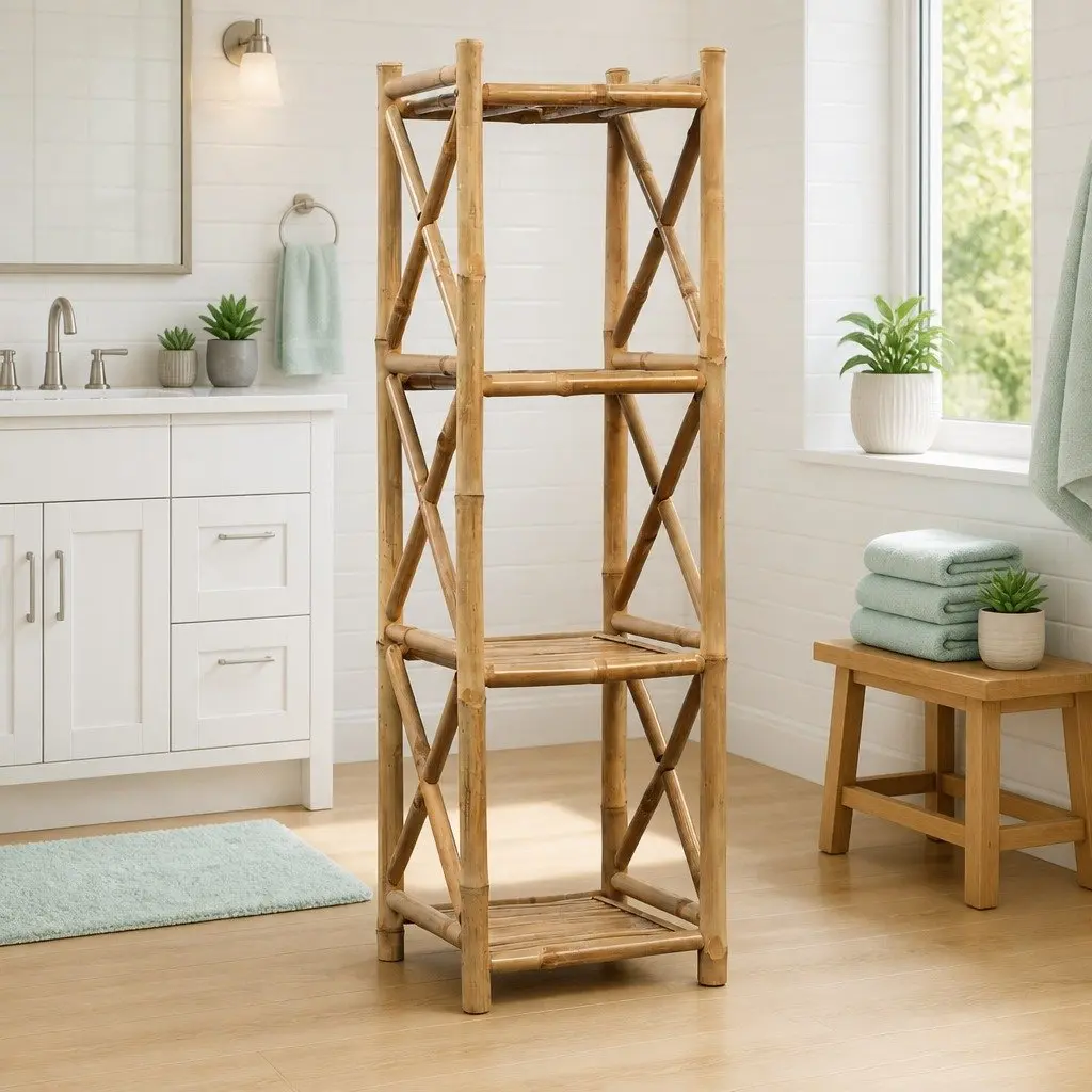 Bamboo Shelf 4-Tier Square Storage Rack Brown Display