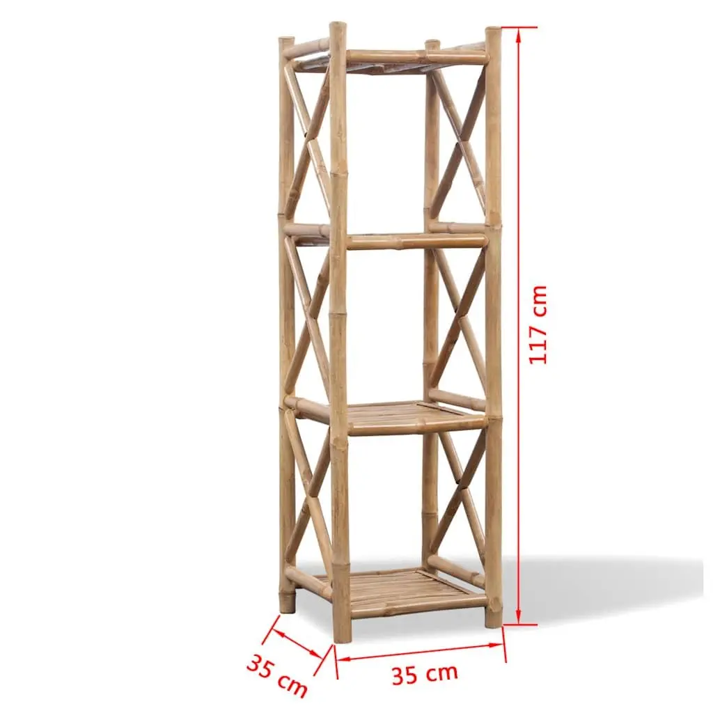 Bamboo Shelf 4-Tier Square Storage Rack Brown Display