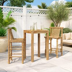 Bar Stools 2 Pieces Brown Bamboo Backrest Comfort Seating Indoor Outdoor