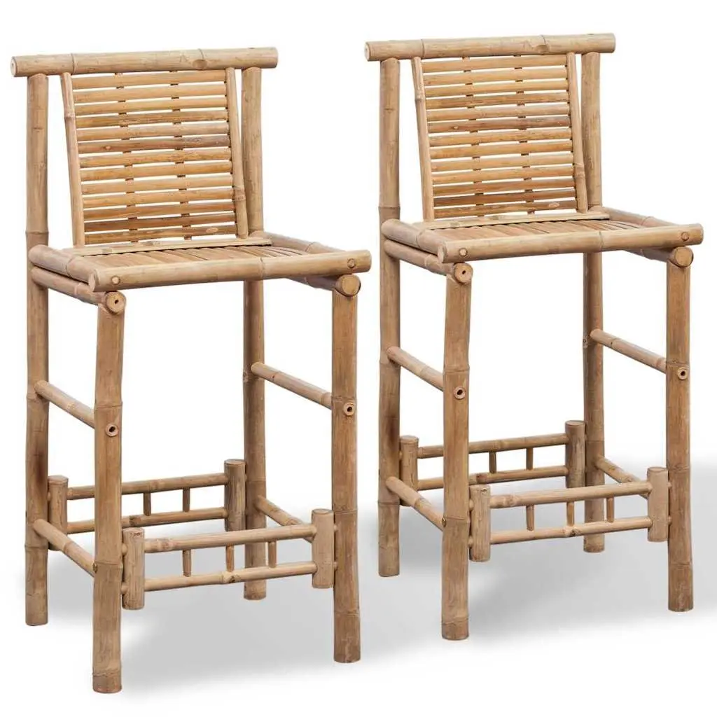 Bar Stools 2 Pieces Brown Bamboo Backrest Comfort Seating Indoor Outdoor