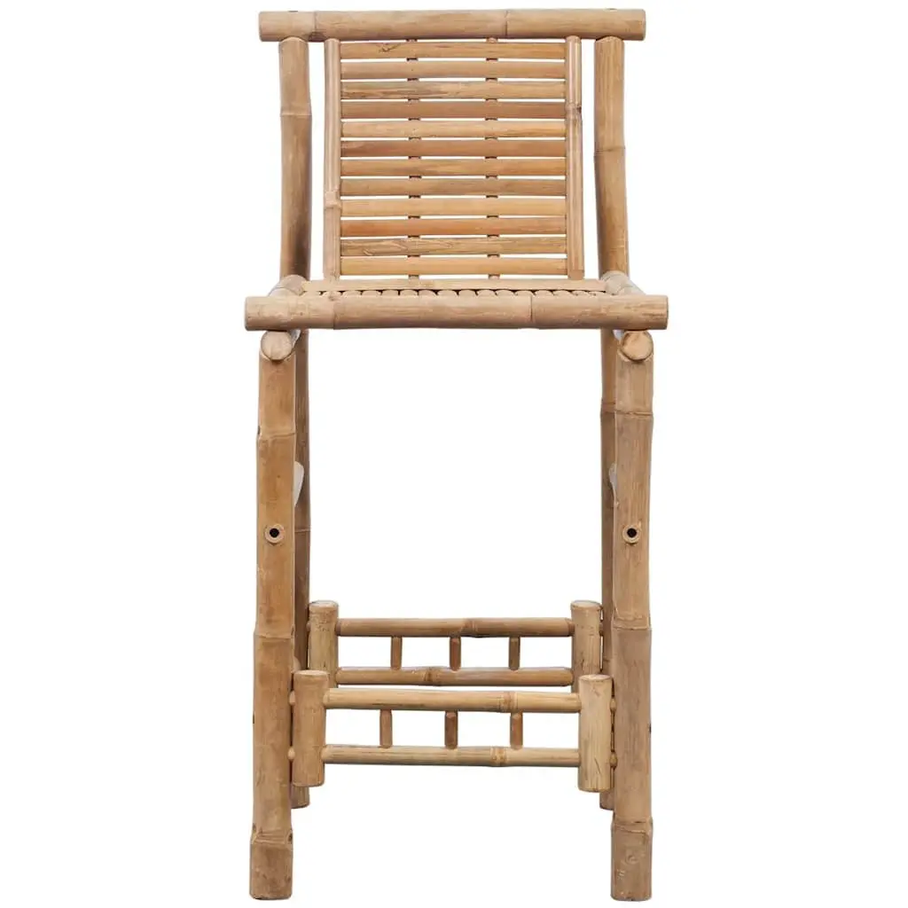 Bar Stools 2 Pieces Brown Bamboo Backrest Comfort Seating Indoor Outdoor