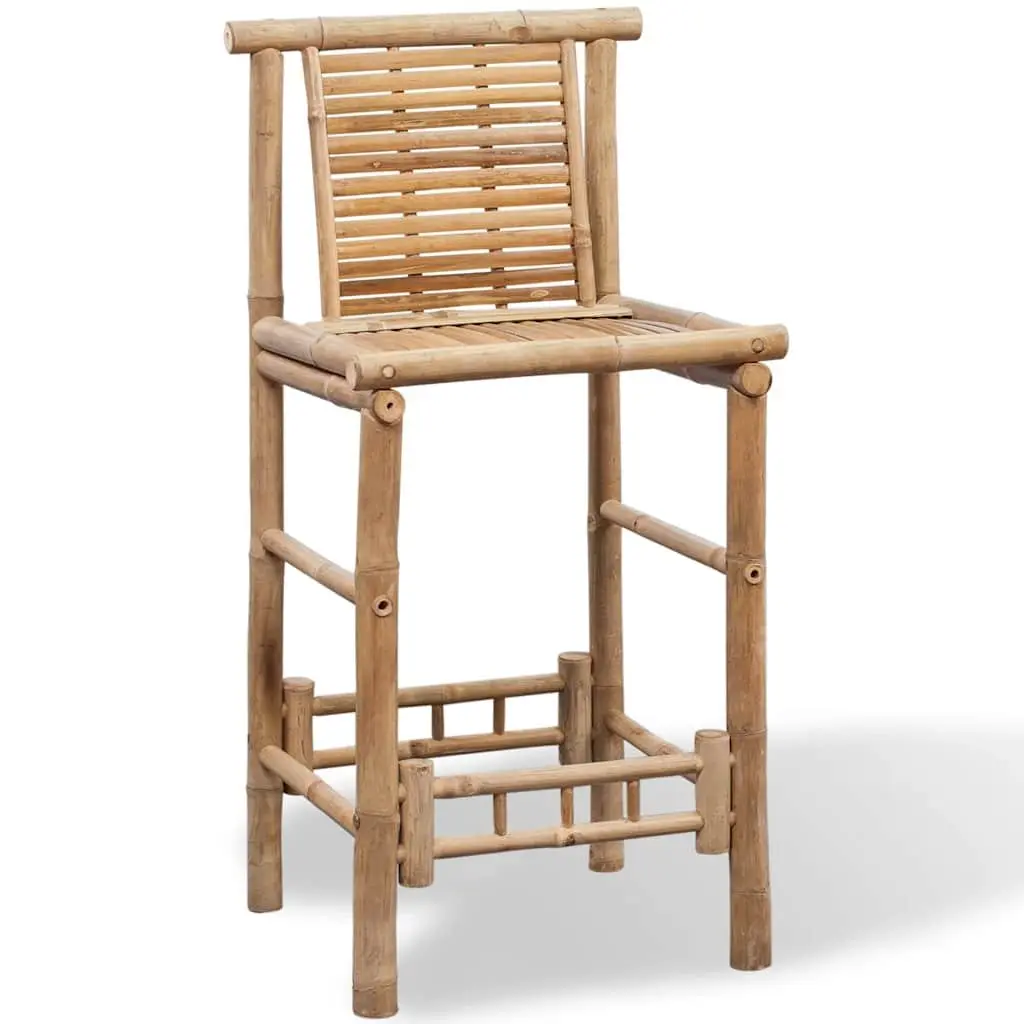 Bar Stools 2 Pieces Brown Bamboo Backrest Comfort Seating Indoor Outdoor