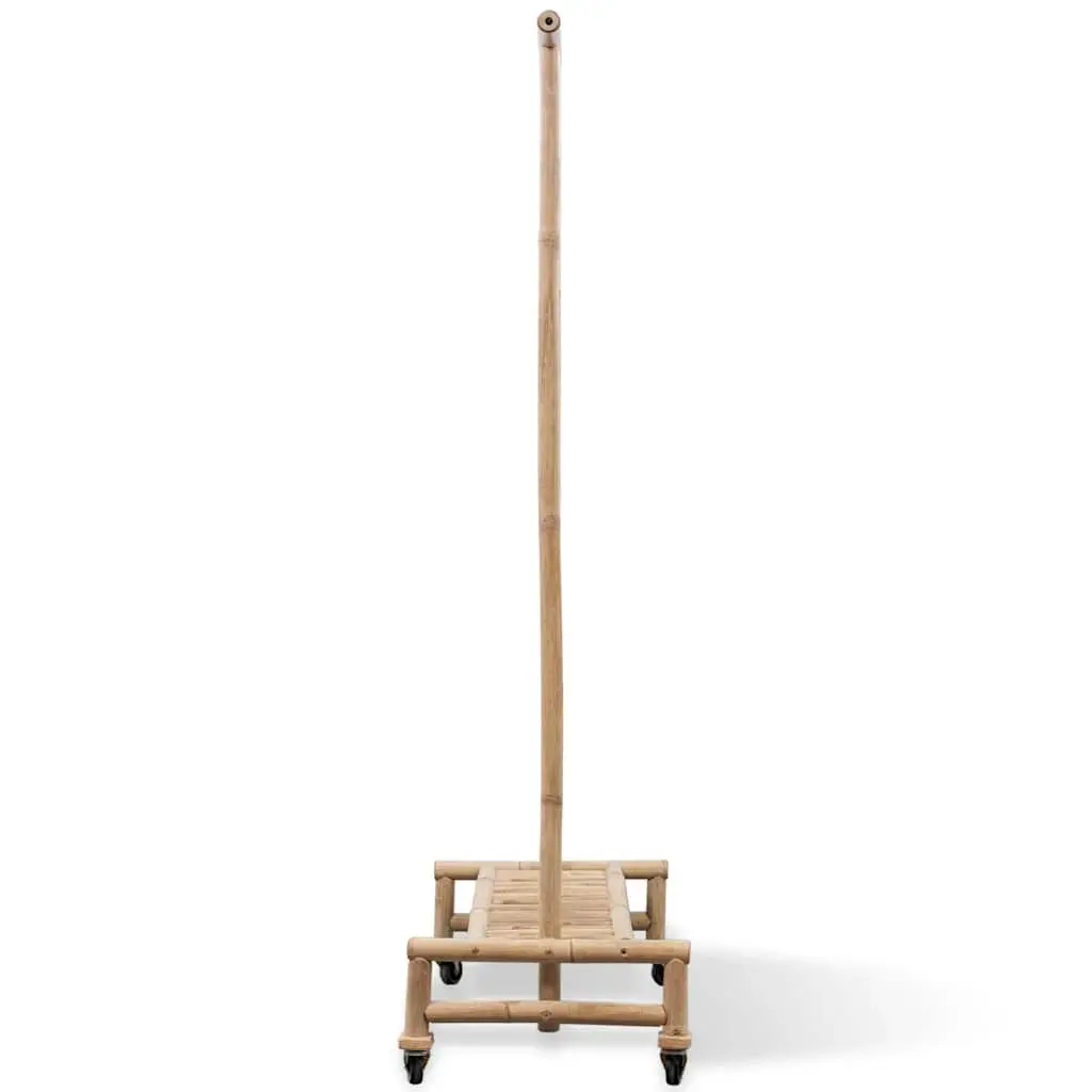 Bamboo Clothes Rack Garment Storage Organiser with Shelf Castors Brown