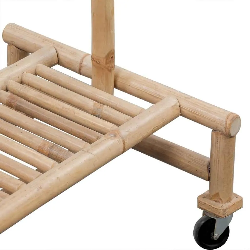 Bamboo Clothes Rack Garment Storage Organiser with Shelf Castors Brown