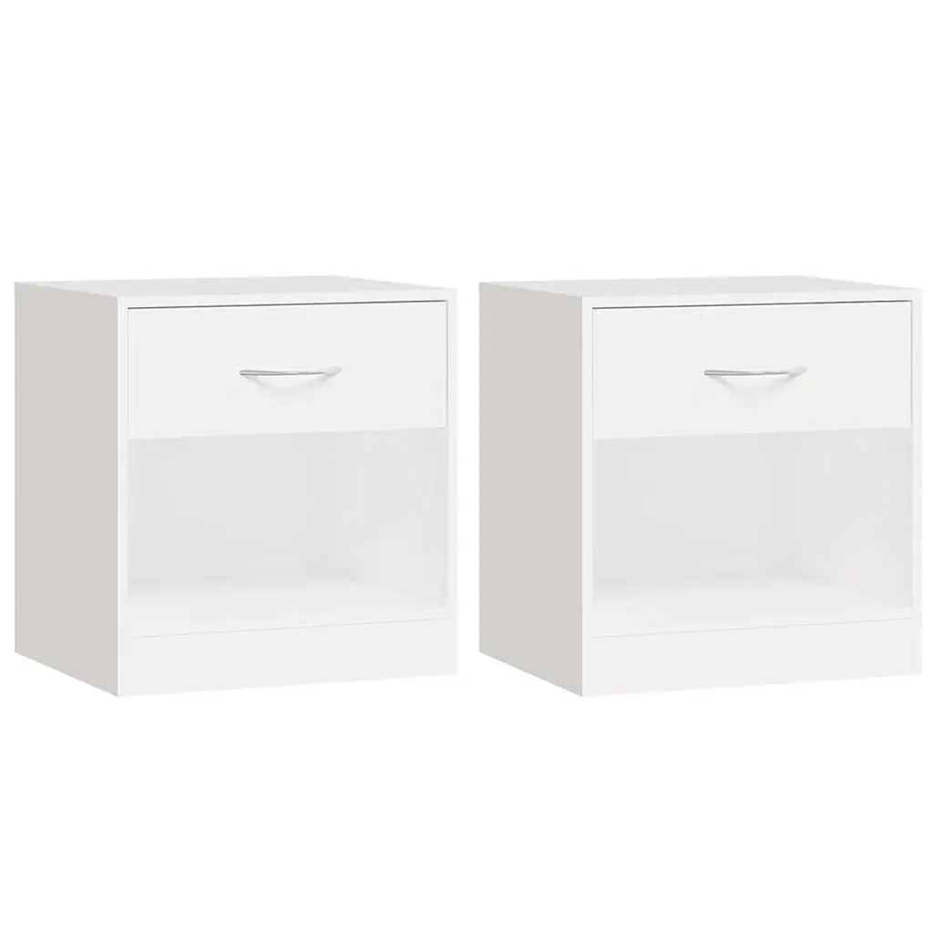 Bedside Tables Nightstand Cabinet with Drawer Storage Shelf 2 Piece White
