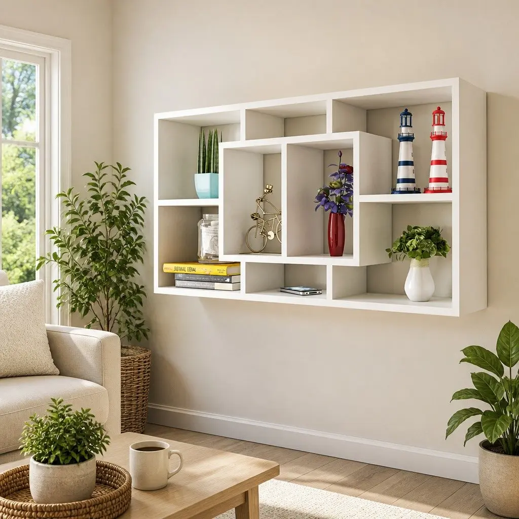 Floating Wall Display Shelf 8 Compartments Storage Cube White