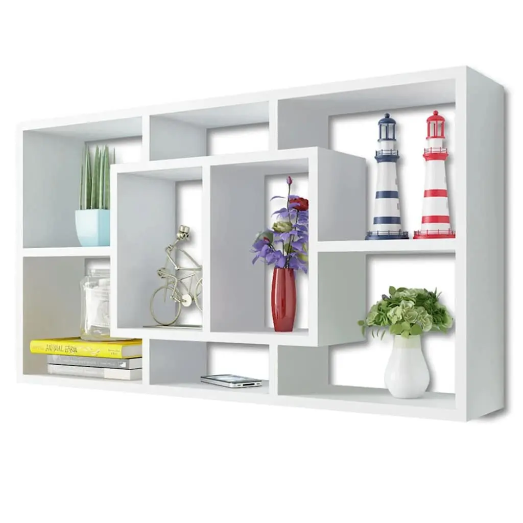 Floating Wall Display Shelf 8 Compartments Storage Cube White