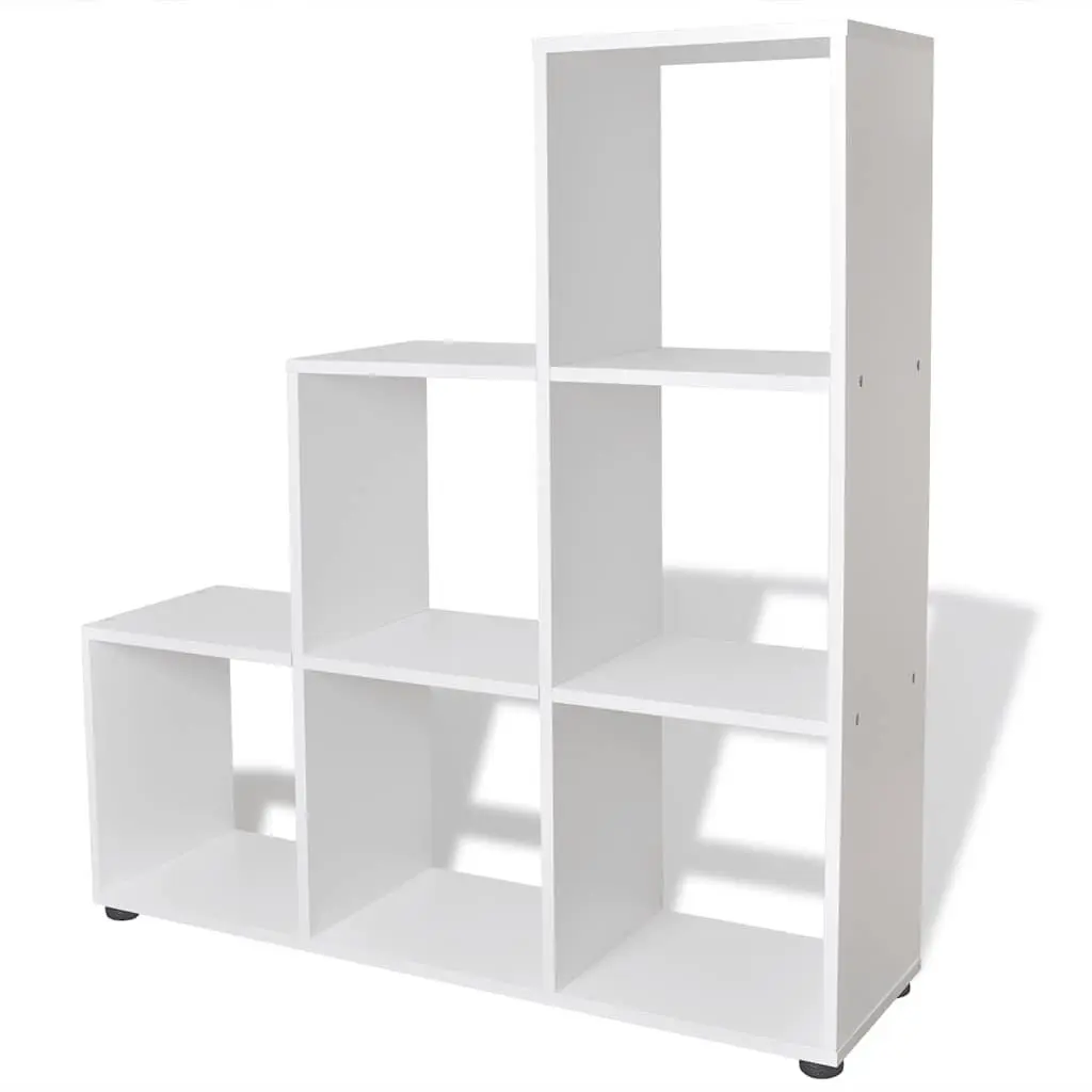 Staircase Bookcase Display Shelf Unit 107cm White 6 Compartments