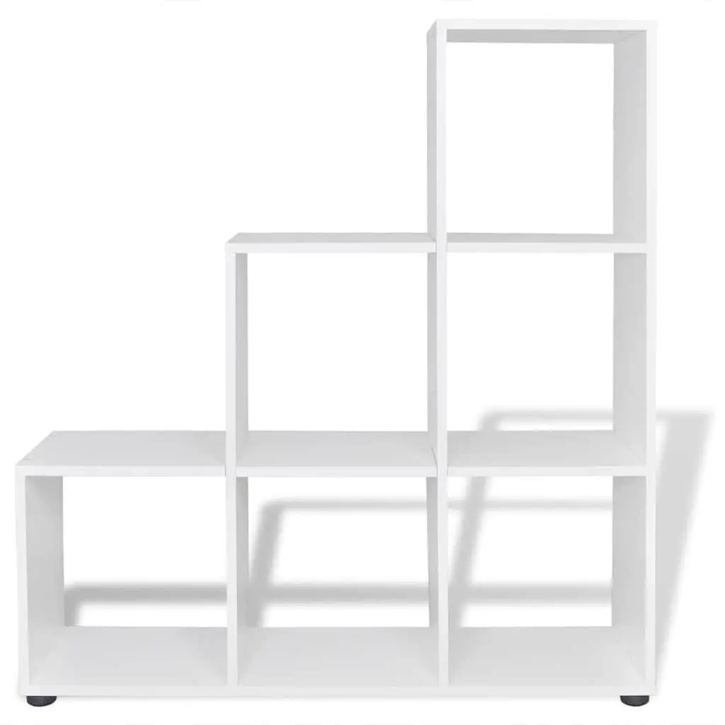 Staircase Bookcase Display Shelf Unit 107cm White 6 Compartments