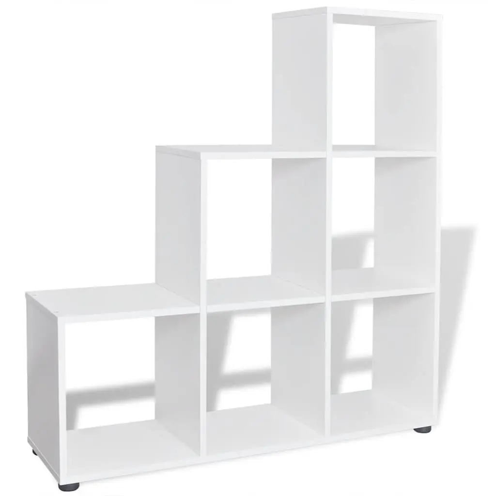 Staircase Bookcase Display Shelf Unit 107cm White 6 Compartments