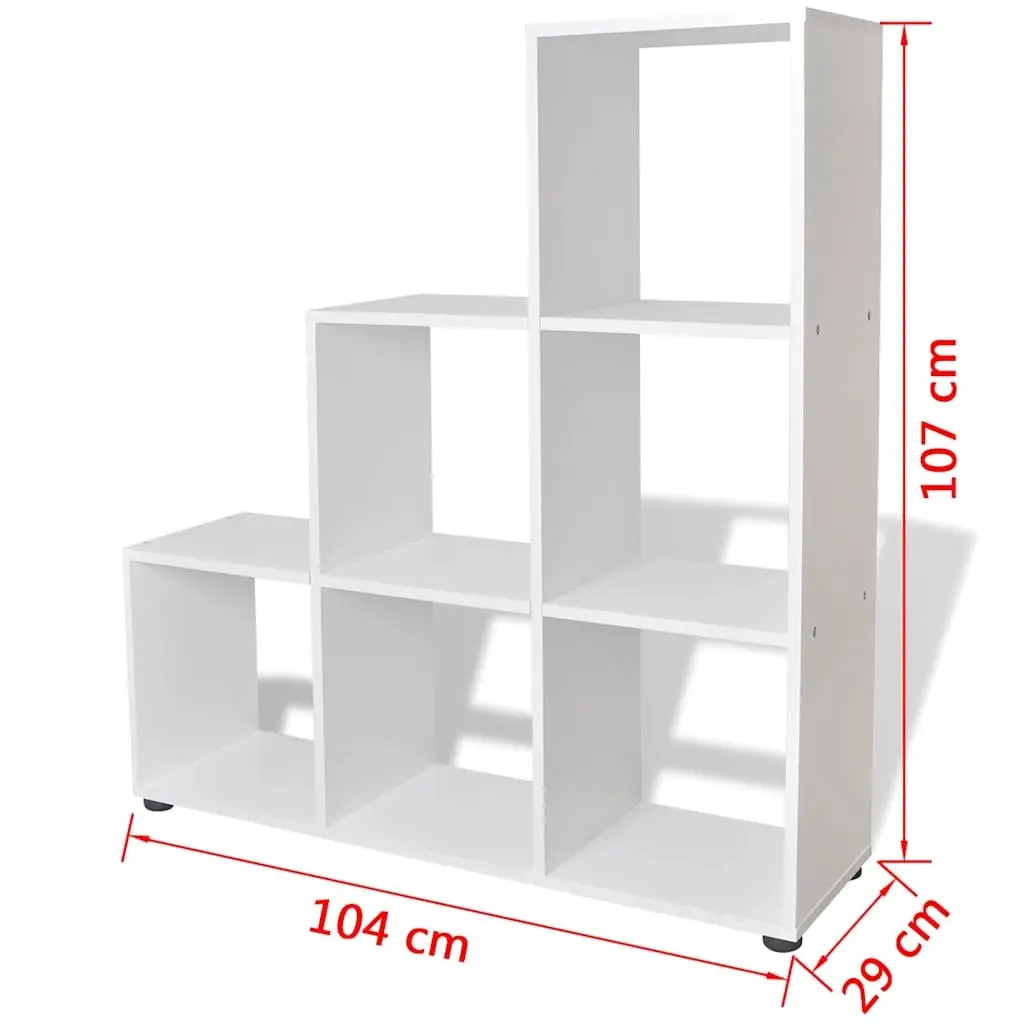 Staircase Bookcase Display Shelf Unit 107cm White 6 Compartments
