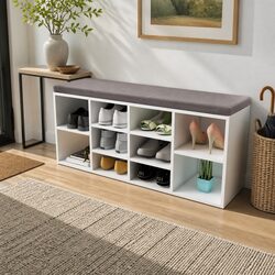 Comfortable and Practical Shoe Storage Bench in White
