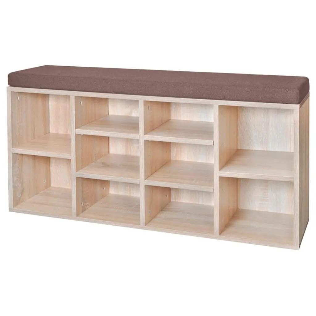 Brown Shoe Bench with 10 Storage Compartments