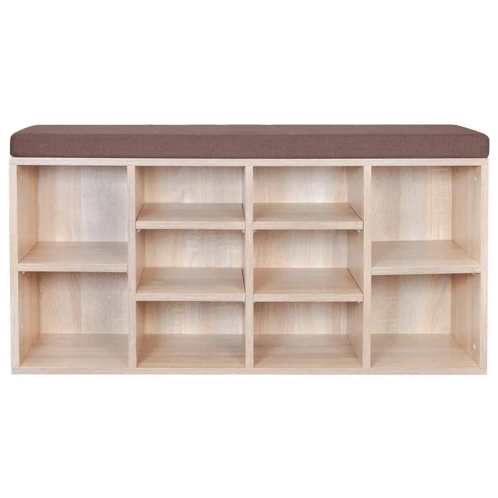 Brown Shoe Bench with 10 Storage Compartments