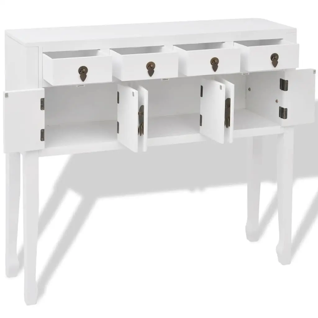 Sideboard Asian Style Solid Wood White Storage Cabinet 4 Drawers 3 Cupboards