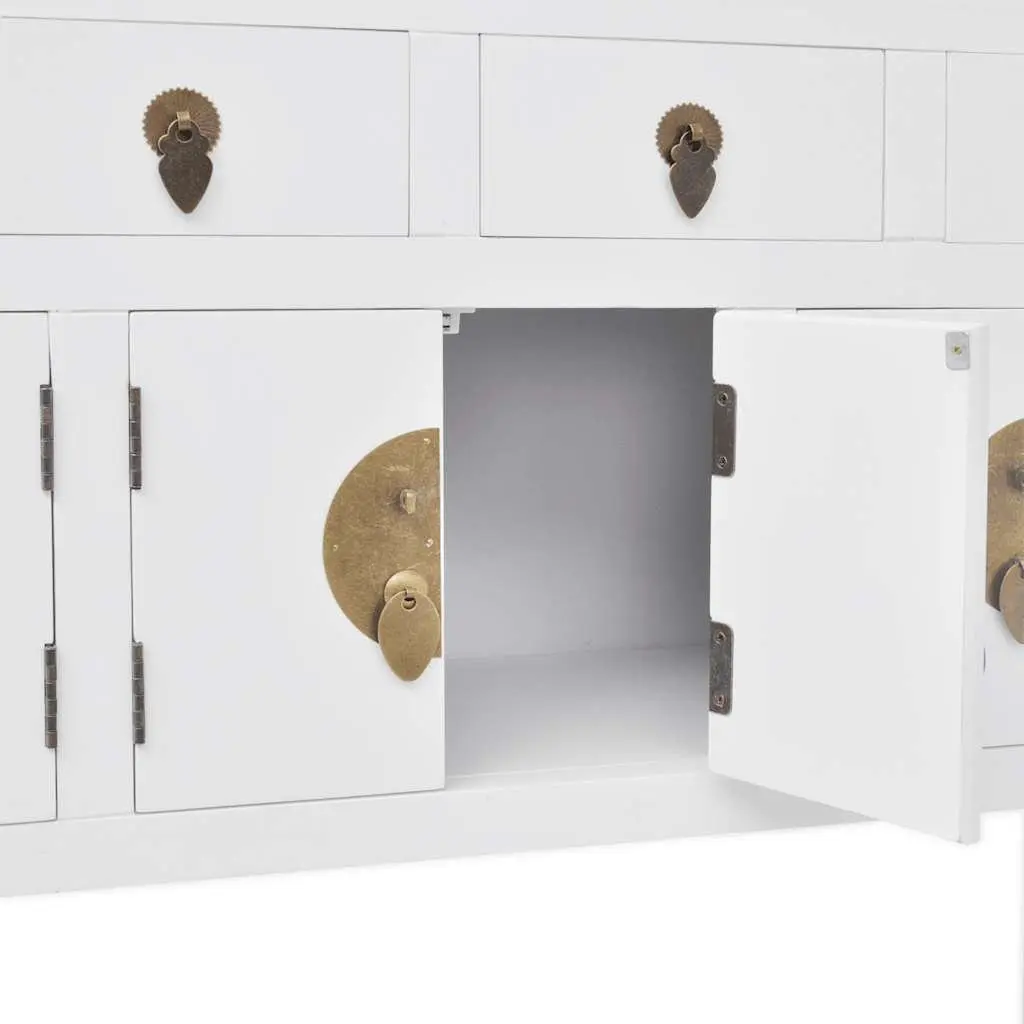 Sideboard Asian Style Solid Wood White Storage Cabinet 4 Drawers 3 Cupboards