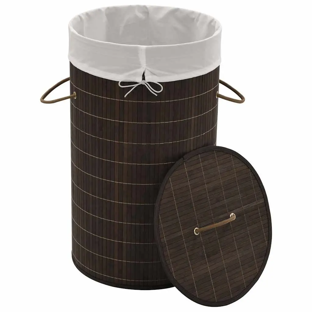 Bamboo Round Laundry Bin Hamper with Removable Liner Brown