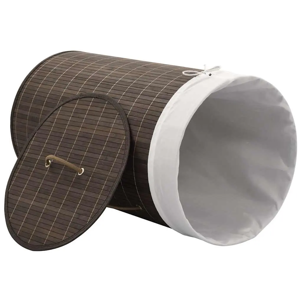 Bamboo Round Laundry Bin Hamper with Removable Liner Brown