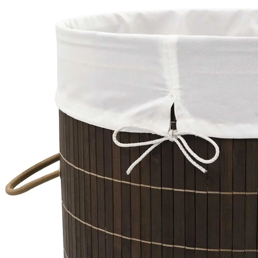 Bamboo Round Laundry Bin Hamper with Removable Liner Brown