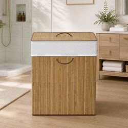 Bamboo Laundry Bin Rectangular Brown Hamper Basket with Handles Removable Liner