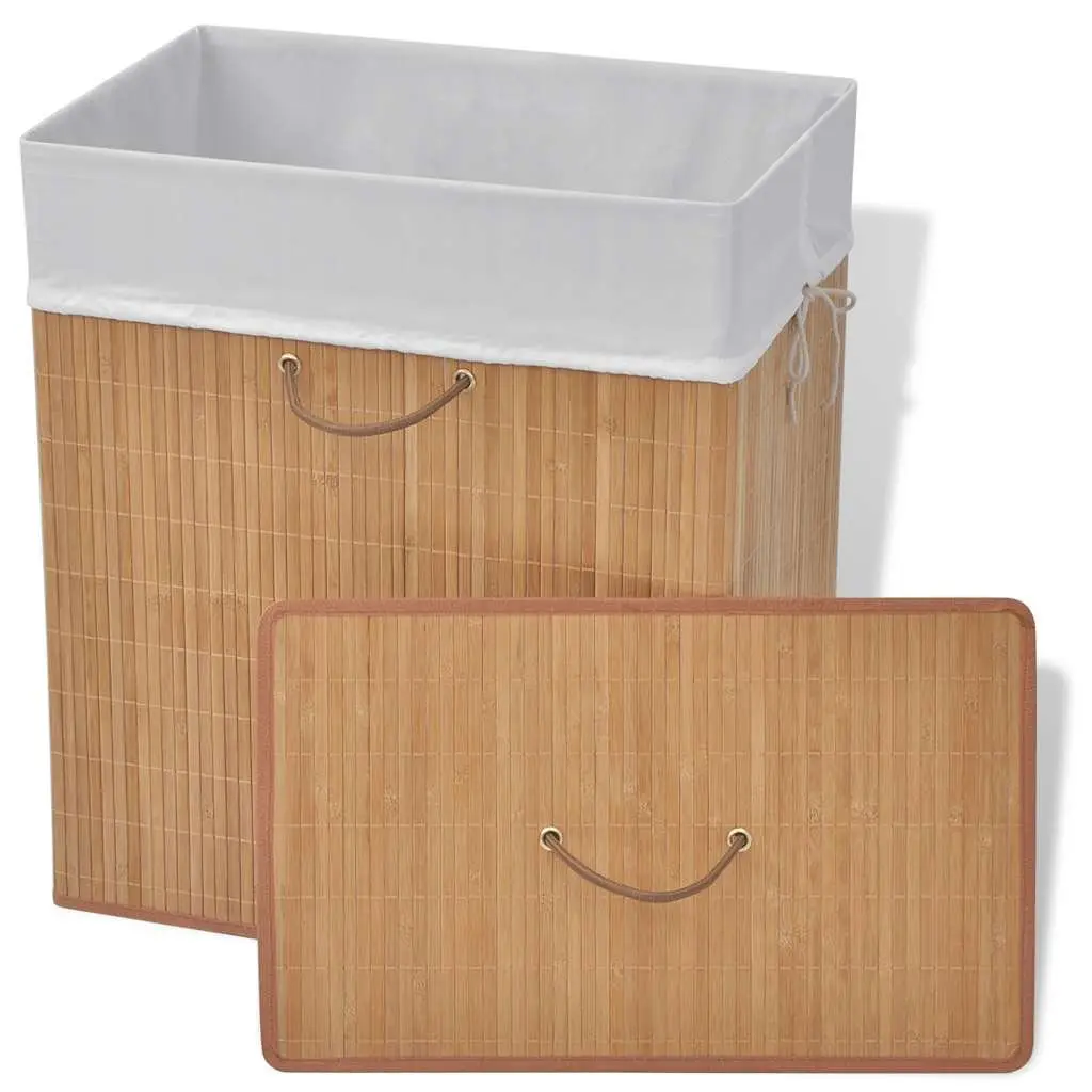 Bamboo Laundry Bin Rectangular Brown Hamper with Removable Liner