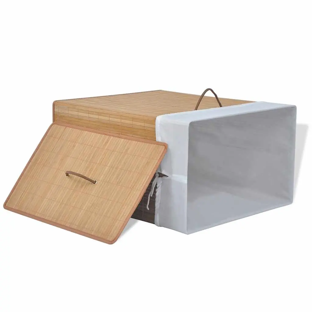 Bamboo Laundry Bin Rectangular Brown Hamper with Removable Liner
