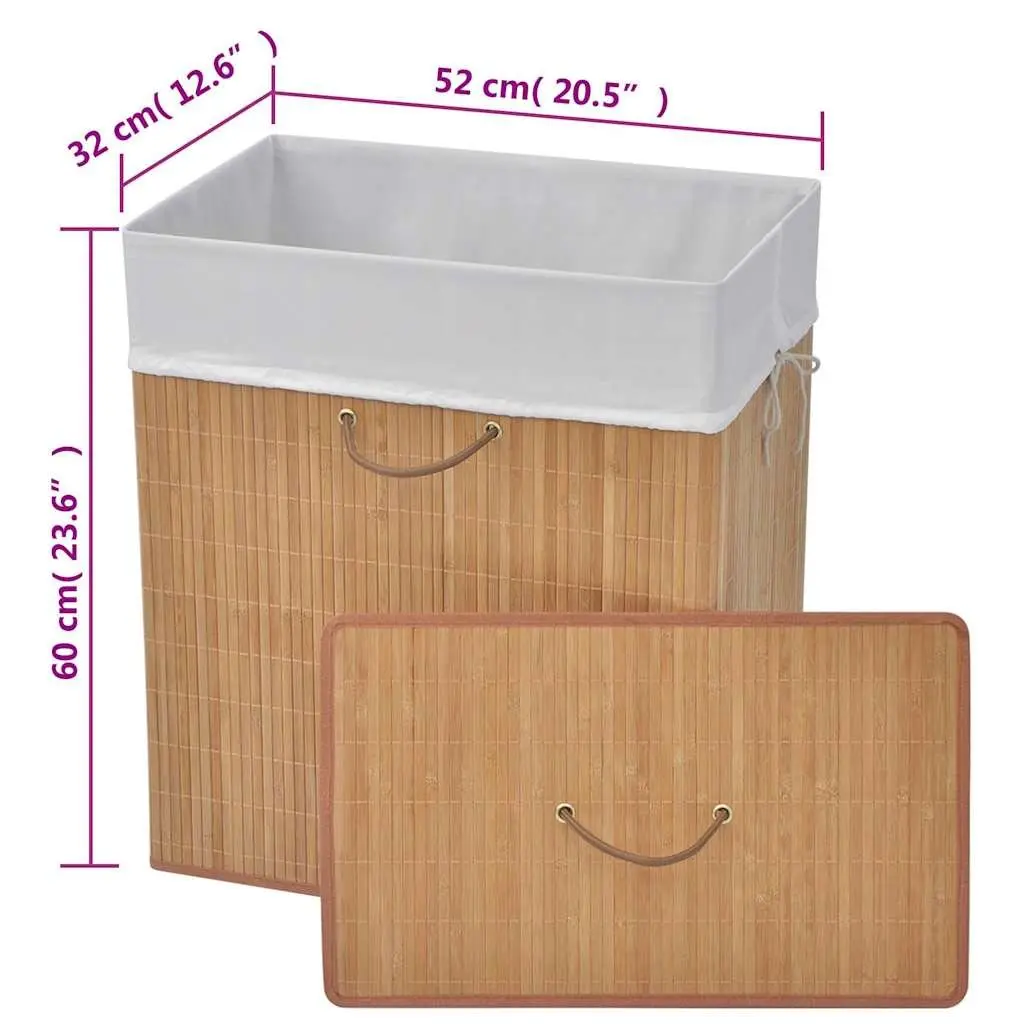 Bamboo Laundry Bin Rectangular Brown Hamper with Removable Liner