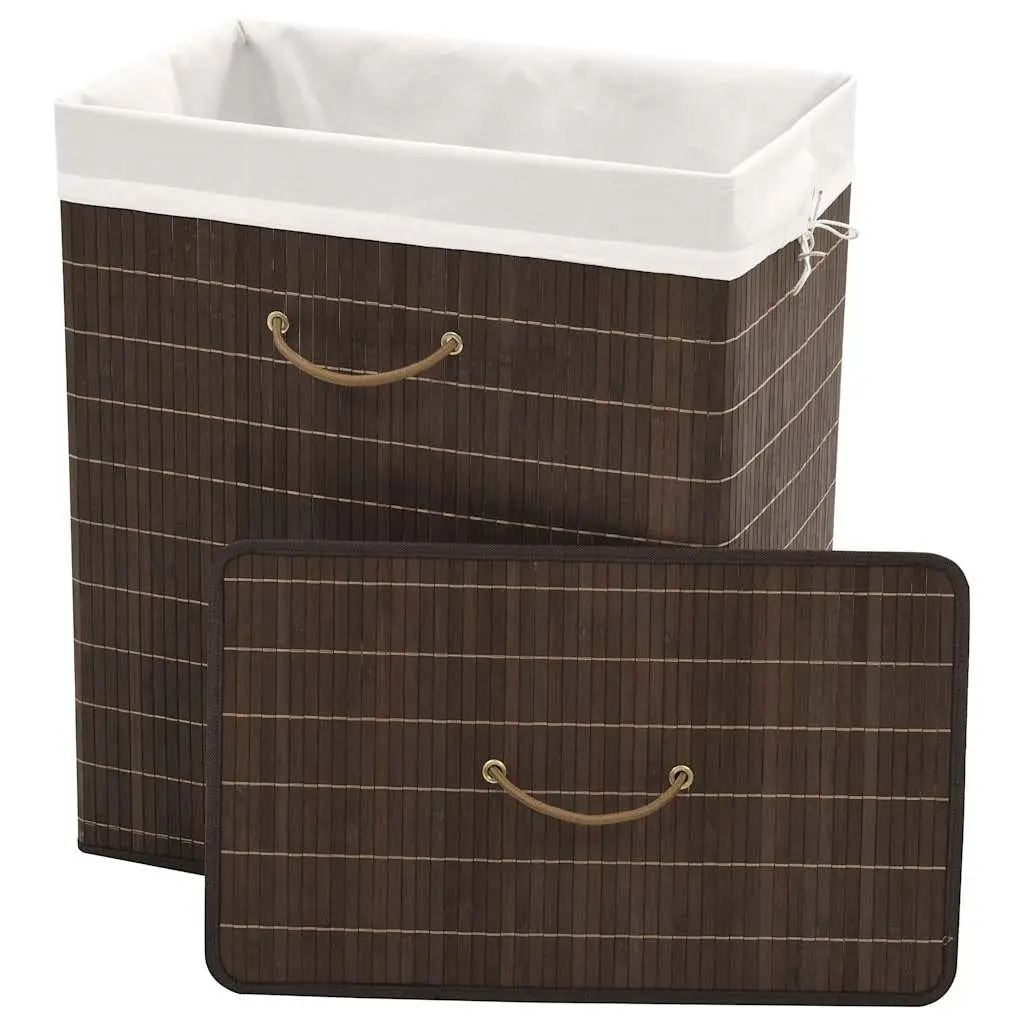 Bamboo Laundry Bin Rectangular Household Storage Organizer Brown