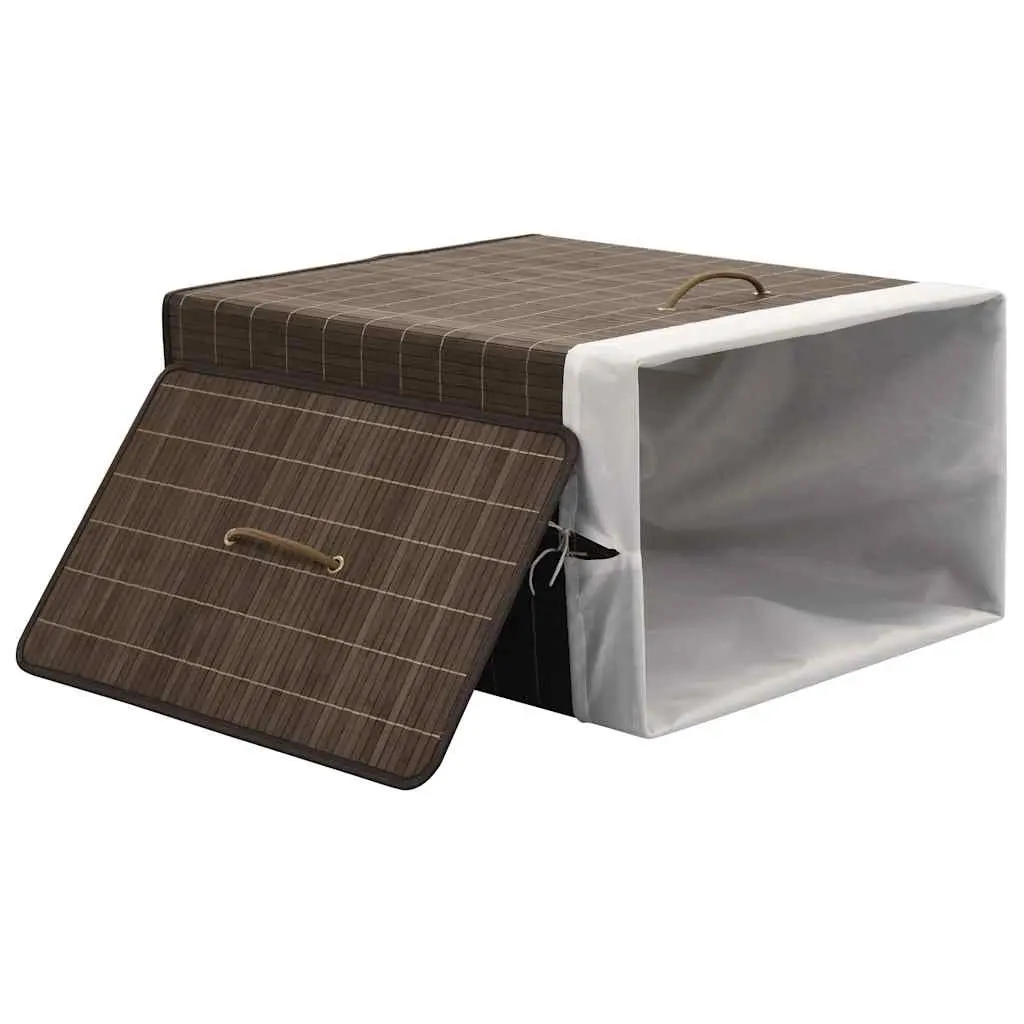 Bamboo Laundry Bin Rectangular Household Storage Organizer Brown