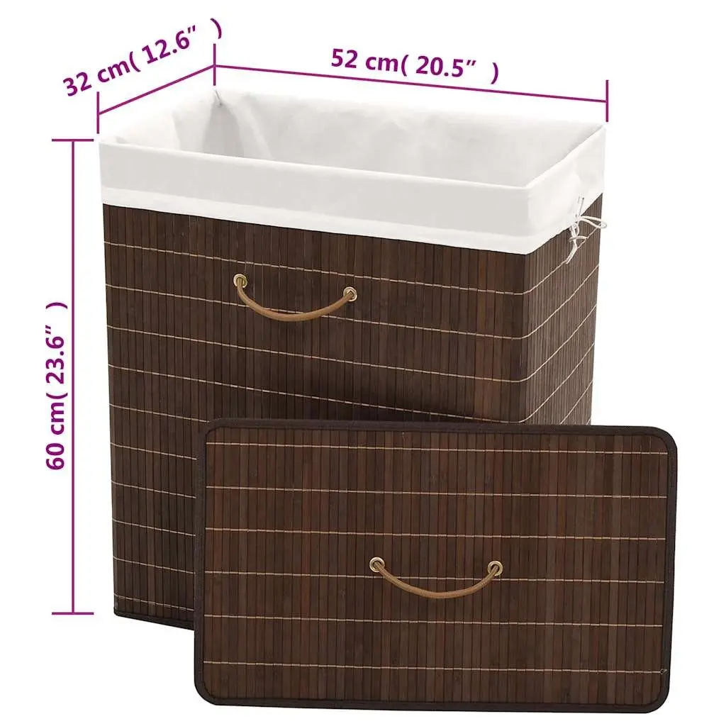 Bamboo Laundry Bin Rectangular Household Storage Organizer Brown