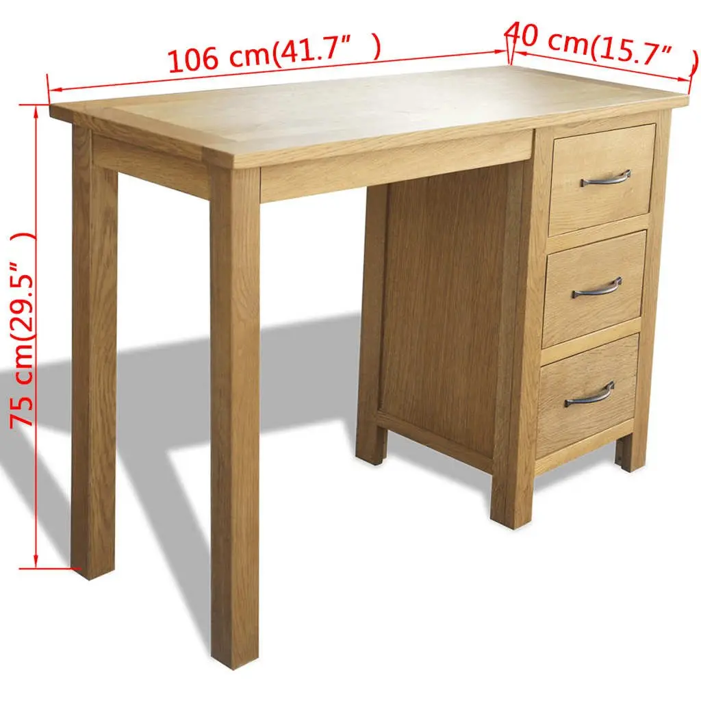 Solid Oak Wood Desk 3 Drawers Office Study Bedroom Furniture Storage Table
