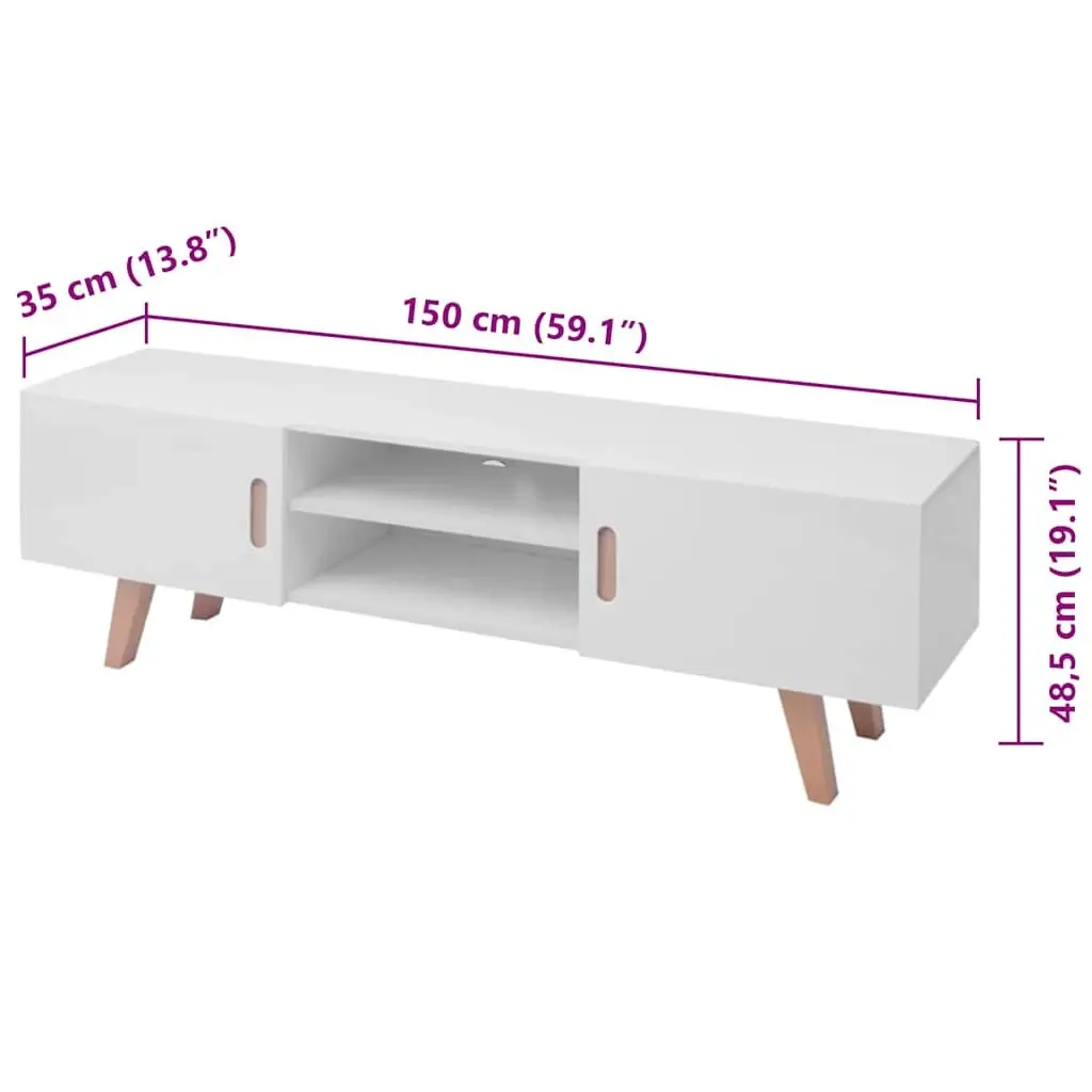 TV Stand Storage Cabinet Entertainment Unit MDF High Gloss White 150 x 35 x 48.5 cm