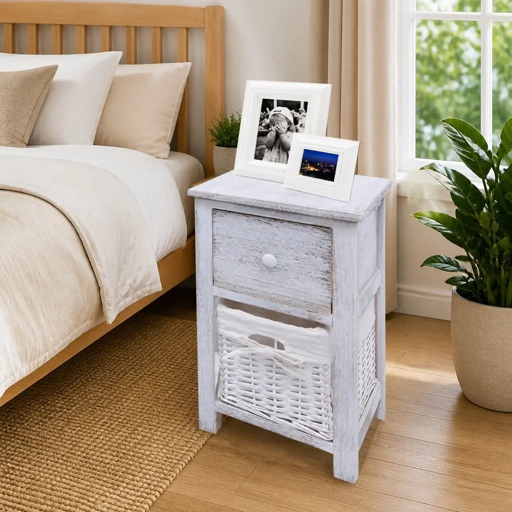 Bedside Cabinets White Wood Nightstands 2 Piece Bedroom Storage Drawer Tables
