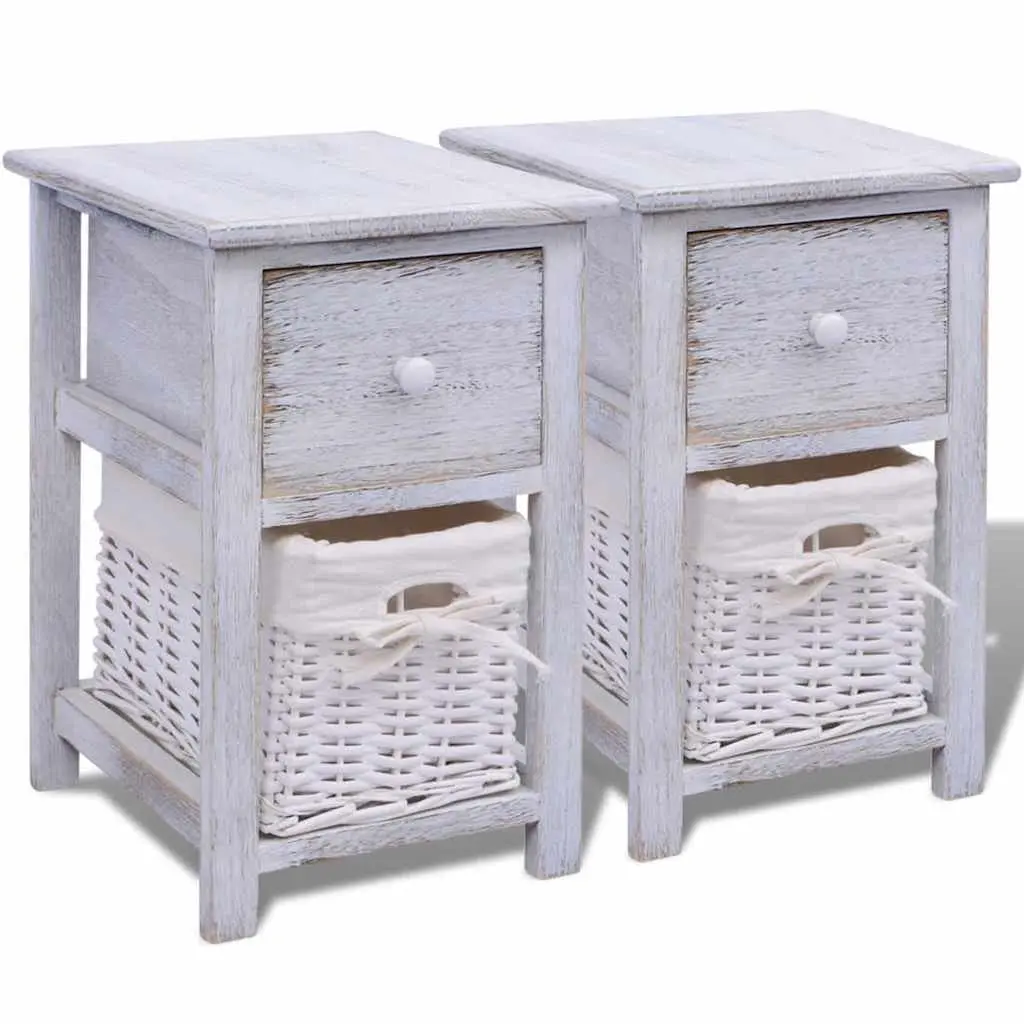 Bedside Cabinets White Wood Nightstands 2 Piece Bedroom Storage Drawer Tables