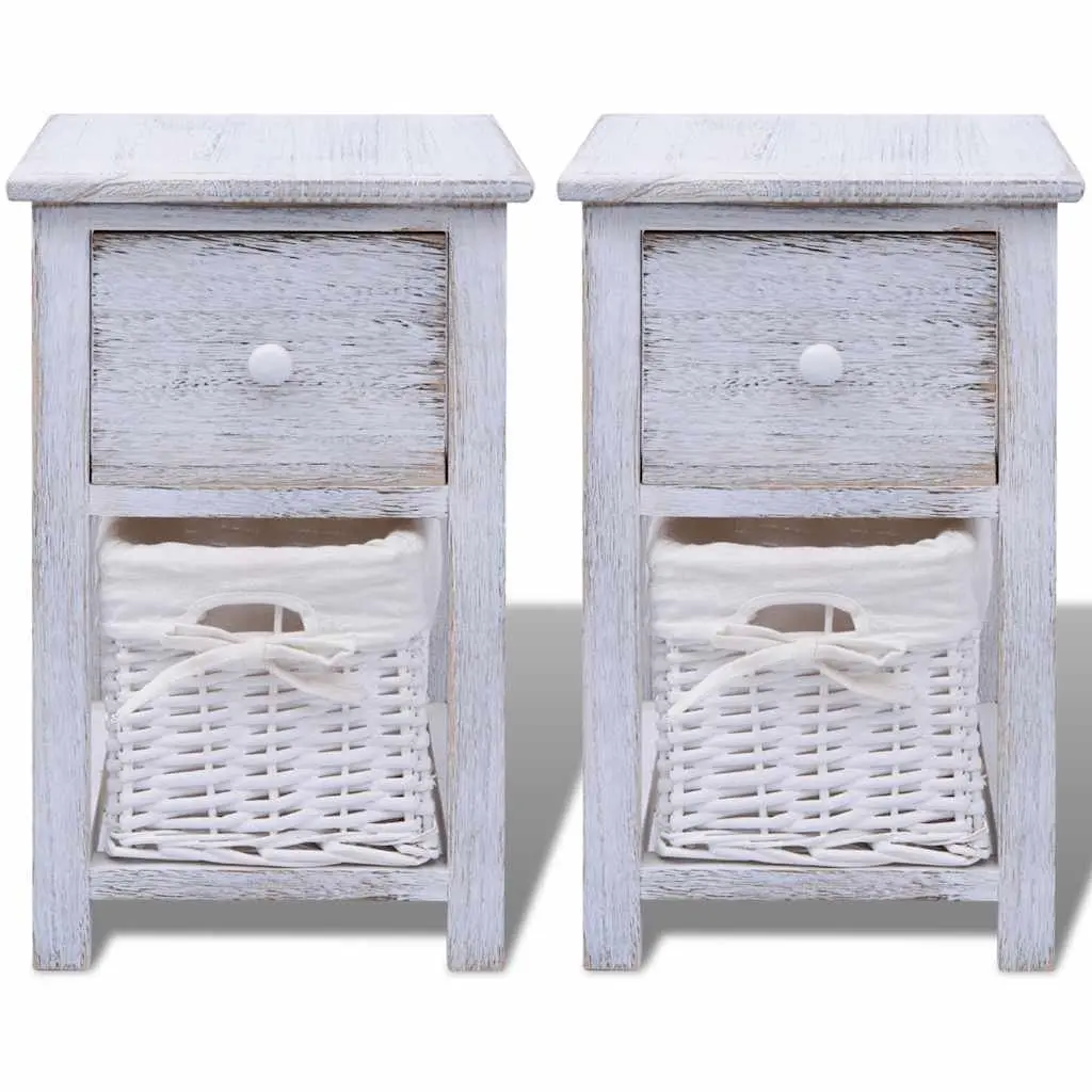 Bedside Cabinets White Wood Nightstands 2 Piece Bedroom Storage Drawer Tables