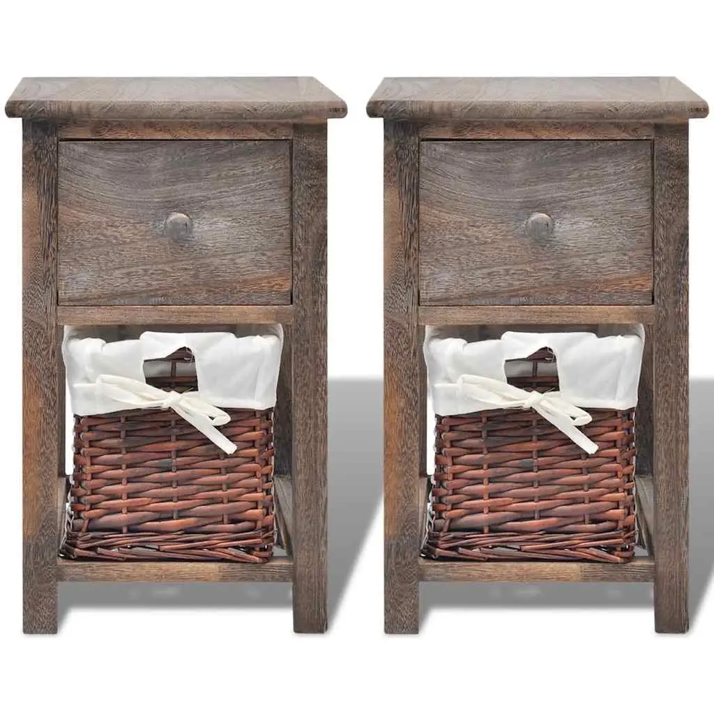 Bedside Cabinet 2 pcs Brown Wood Nightstand Drawer Storage End Table Bedroom