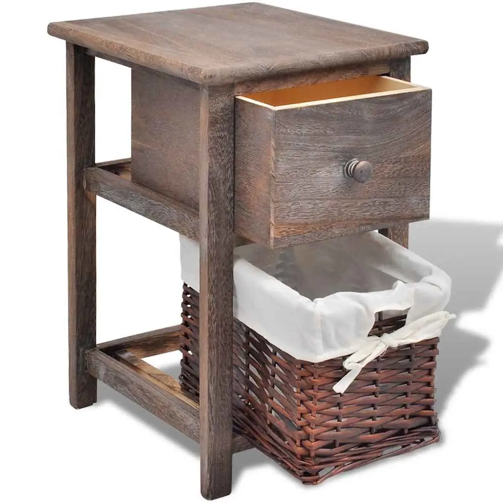 Bedside Cabinet 2 pcs Brown Wood Nightstand Drawer Storage End Table Bedroom