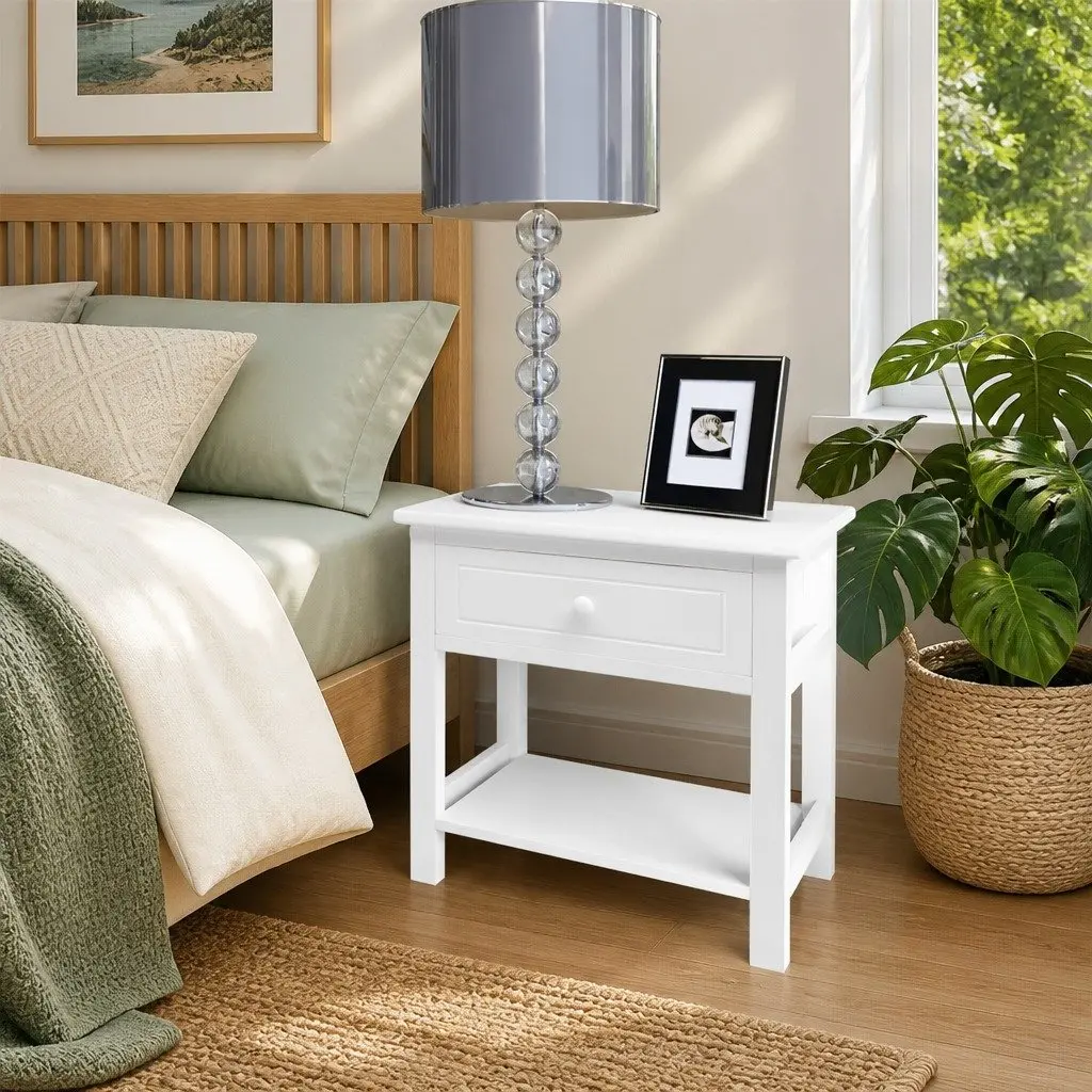 Bedside Cabinet White Nightstand Bedroom Side Table Drawer Storage