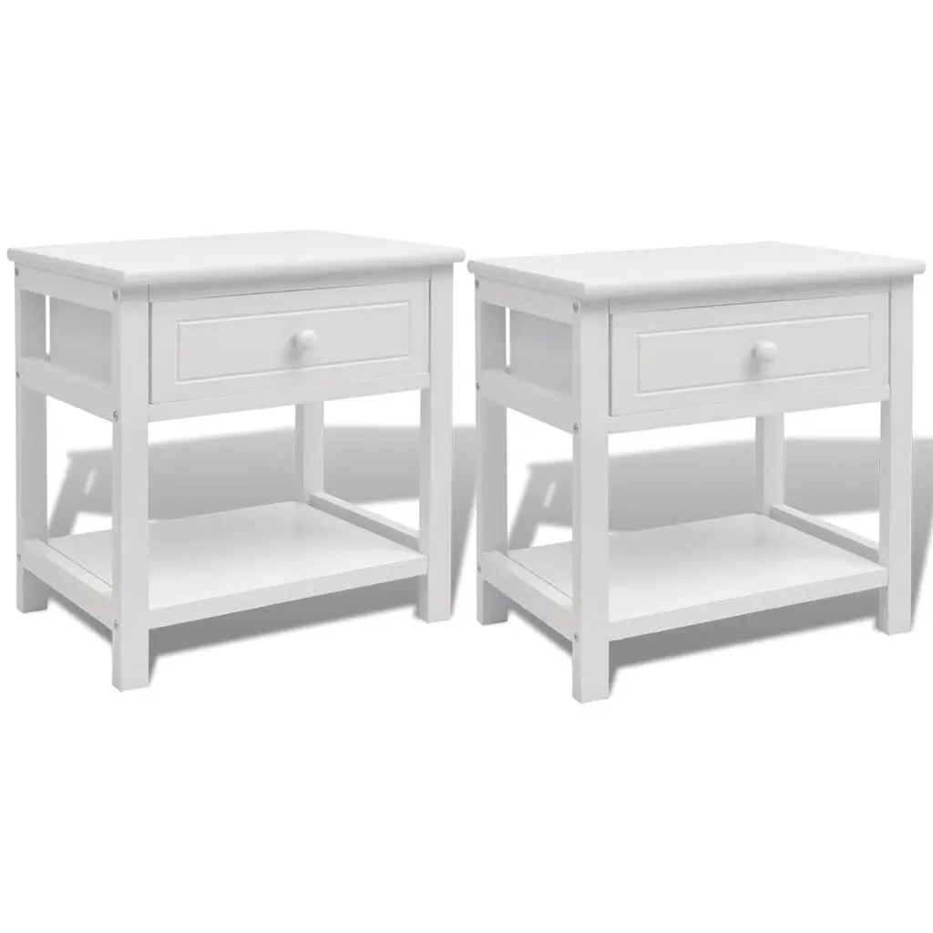 Wooden Bedside Cabinet Nightstand Drawer Storage Shelf White 2 Piece