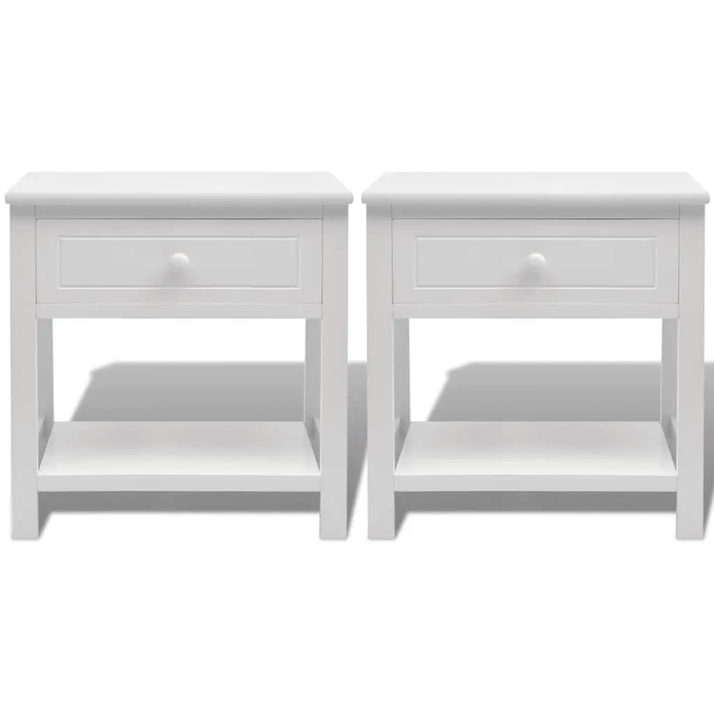 Wooden Bedside Cabinet Nightstand Drawer Storage Shelf White 2 Piece