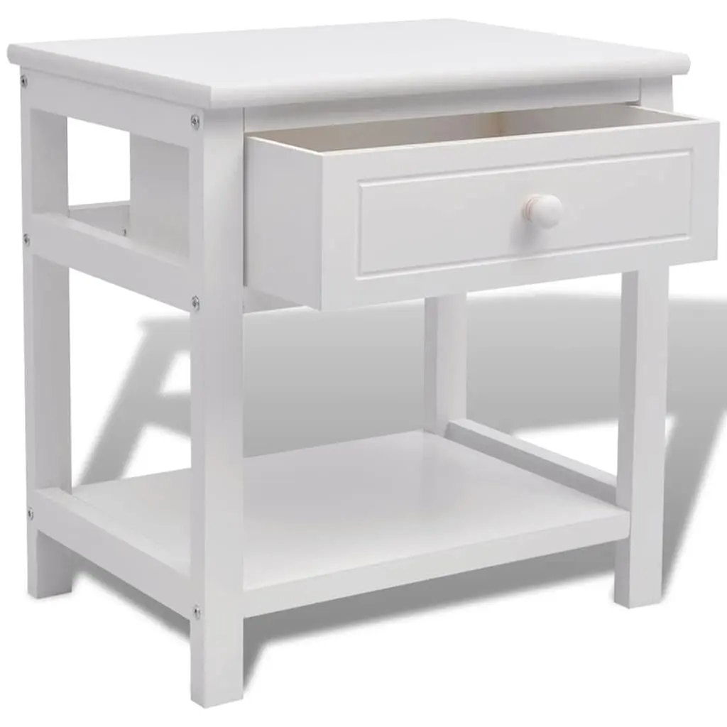 Wooden Bedside Cabinet Nightstand Drawer Storage Shelf White 2 Piece