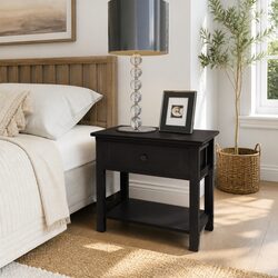 Black Wooden Bedside Cabinet Nightstand with Drawer Storage Shelf End Table