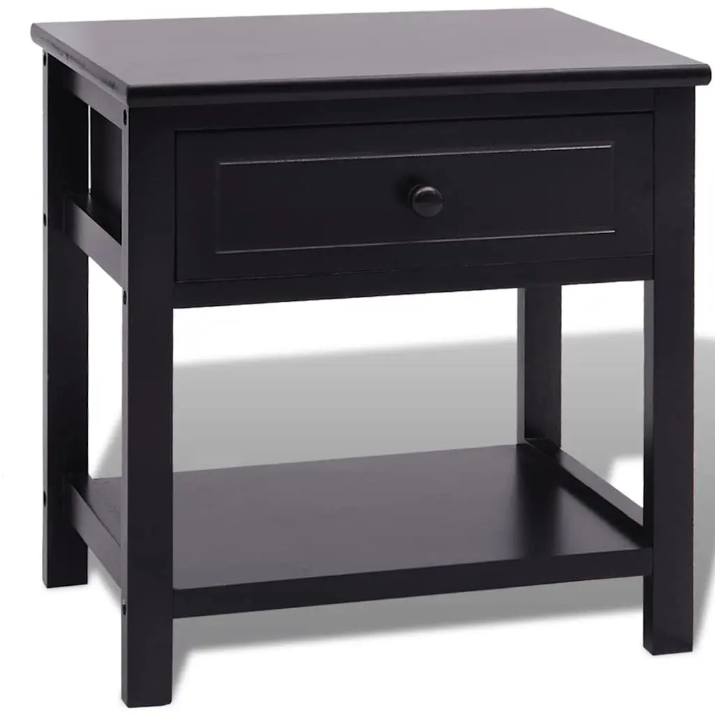 Black Wooden Nightstand with Added Storage Space