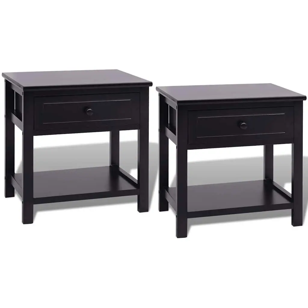 Bedside Cabinets 2pcs Black Wood Nightstand Storage Drawer Bedroom End Table